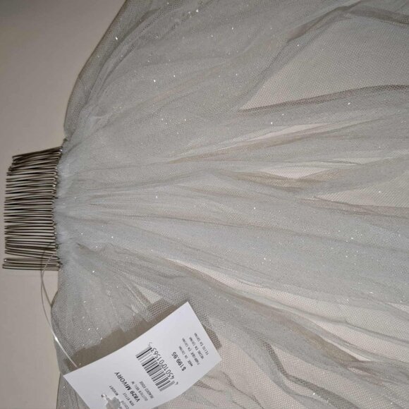 David’s Bridal Sparkle Tulle Bridal Veil with Beaded Scalloped Edge – Ivory - Picture 7 of 15